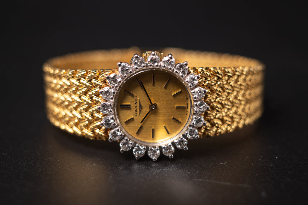 Longines 18KYG Ladies Cocktail Dress Watch W/Diamond Bezel Ref. 1130-817