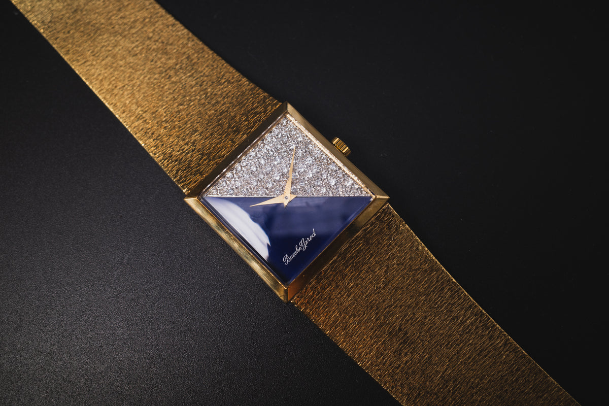 Vintage Bueche Girod Solid 18KYG Unisex Wrist Watch Lapis+Diamond Dial