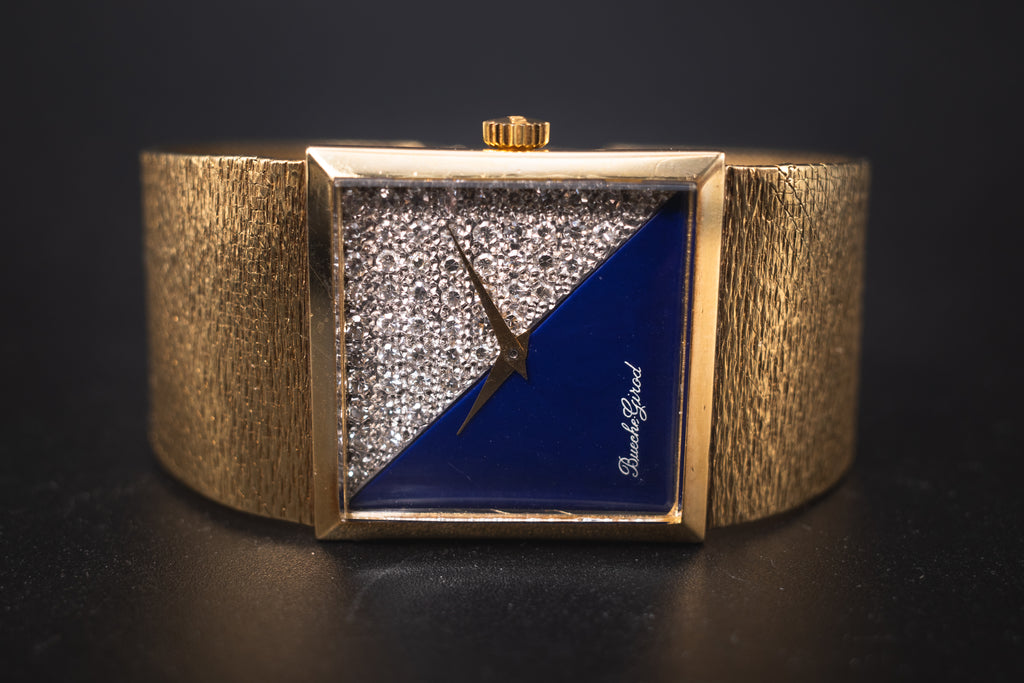 Vintage Bueche Girod Solid 18KYG Unisex Wrist Watch Lapis+Diamond Dial
