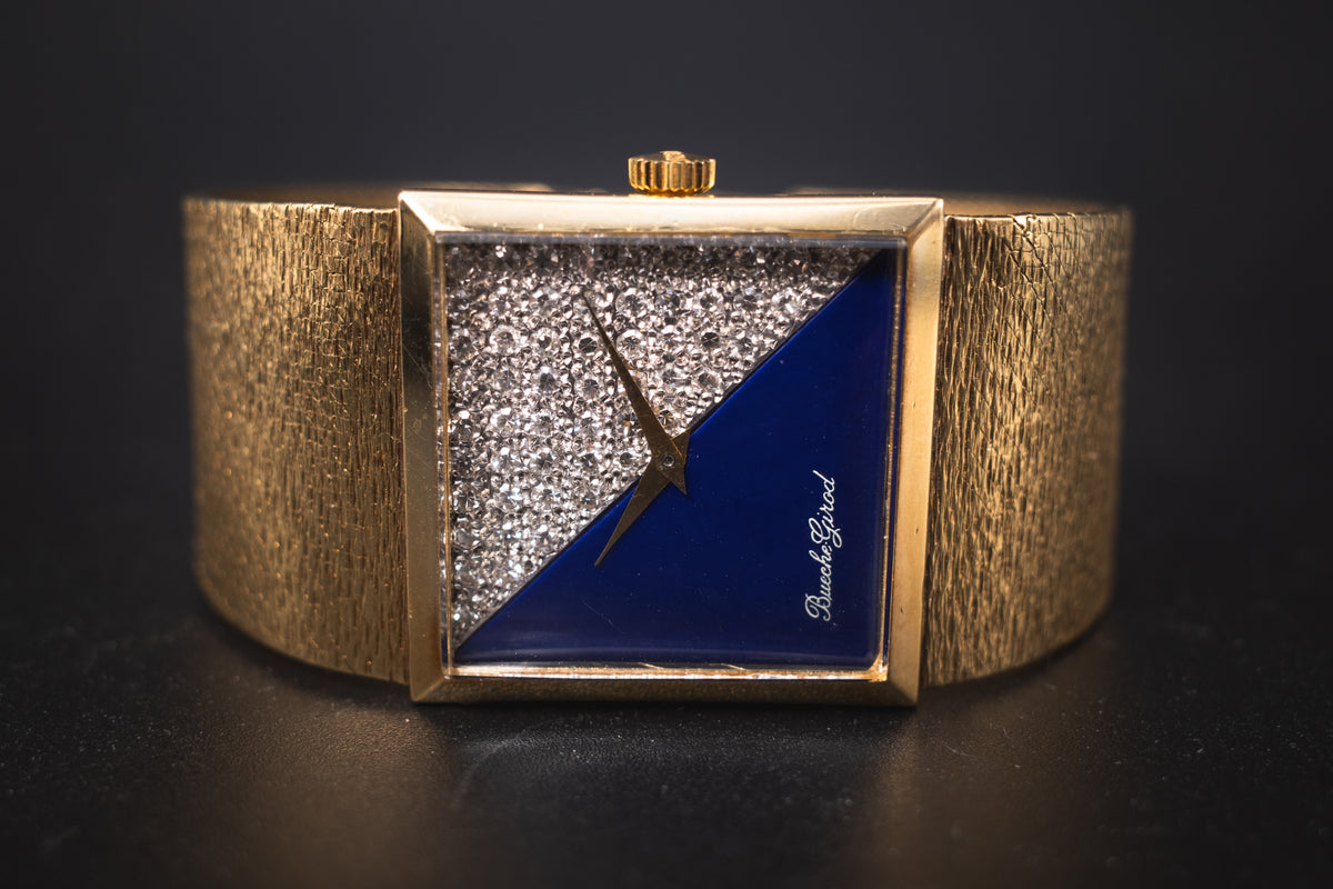 Vintage Bueche Girod Solid 18KYG Unisex Wrist Watch Lapis+Diamond Dial