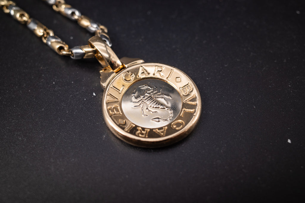 Bulgari 18K Yellow White Gold Scorpio Zodiac Scorpion Pendant Medallion