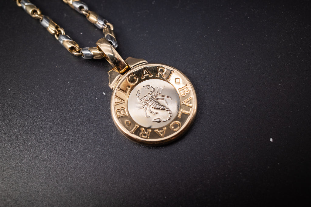 Bulgari 18K Yellow White Gold Scorpio Zodiac Scorpion Pendant Medallion