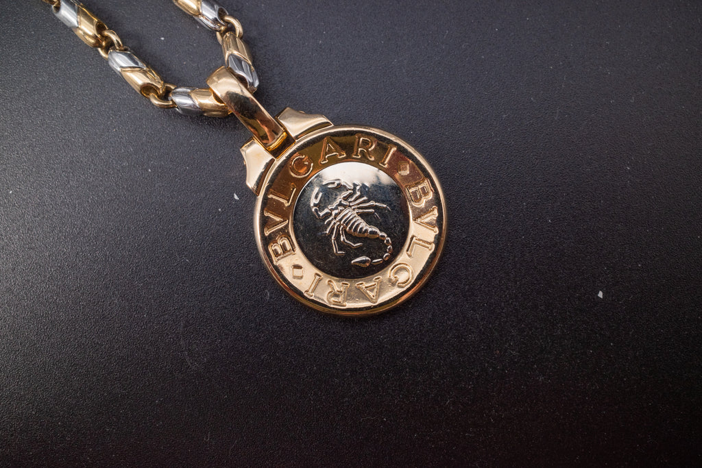 Bulgari 18K Yellow White Gold Scorpio Zodiac Scorpion Pendant Medallion