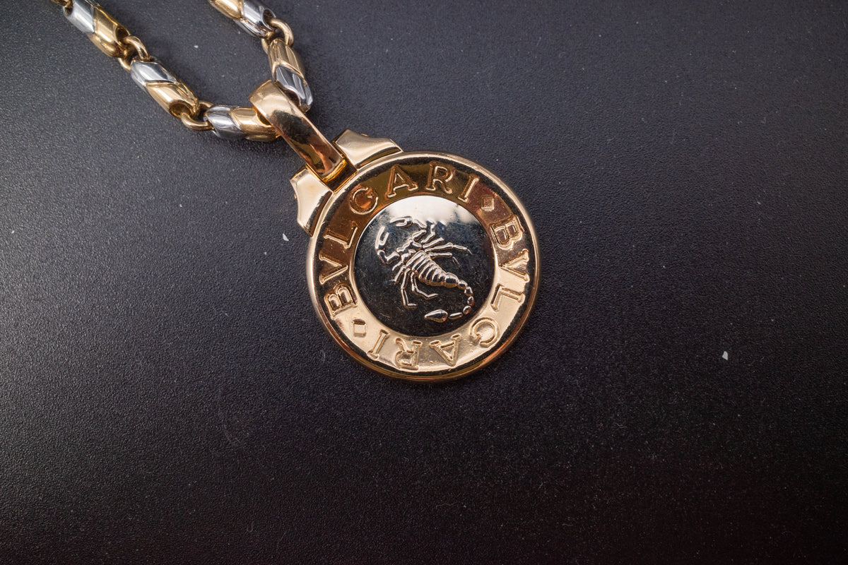 Bulgari 18K Yellow White Gold Scorpio Zodiac Scorpion Pendant Medallion