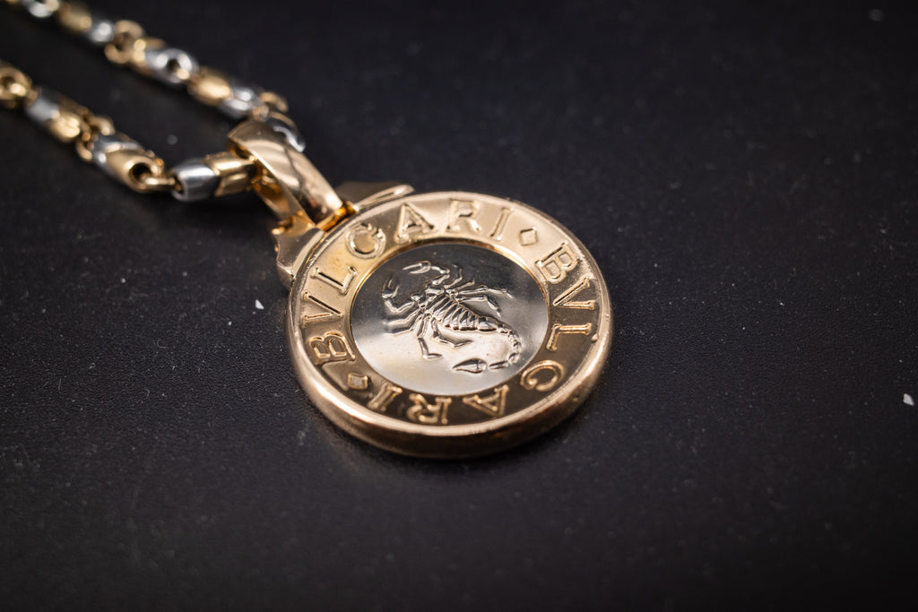 Bulgari 18K Yellow White Gold Scorpio Zodiac Scorpion Pendant Medallion