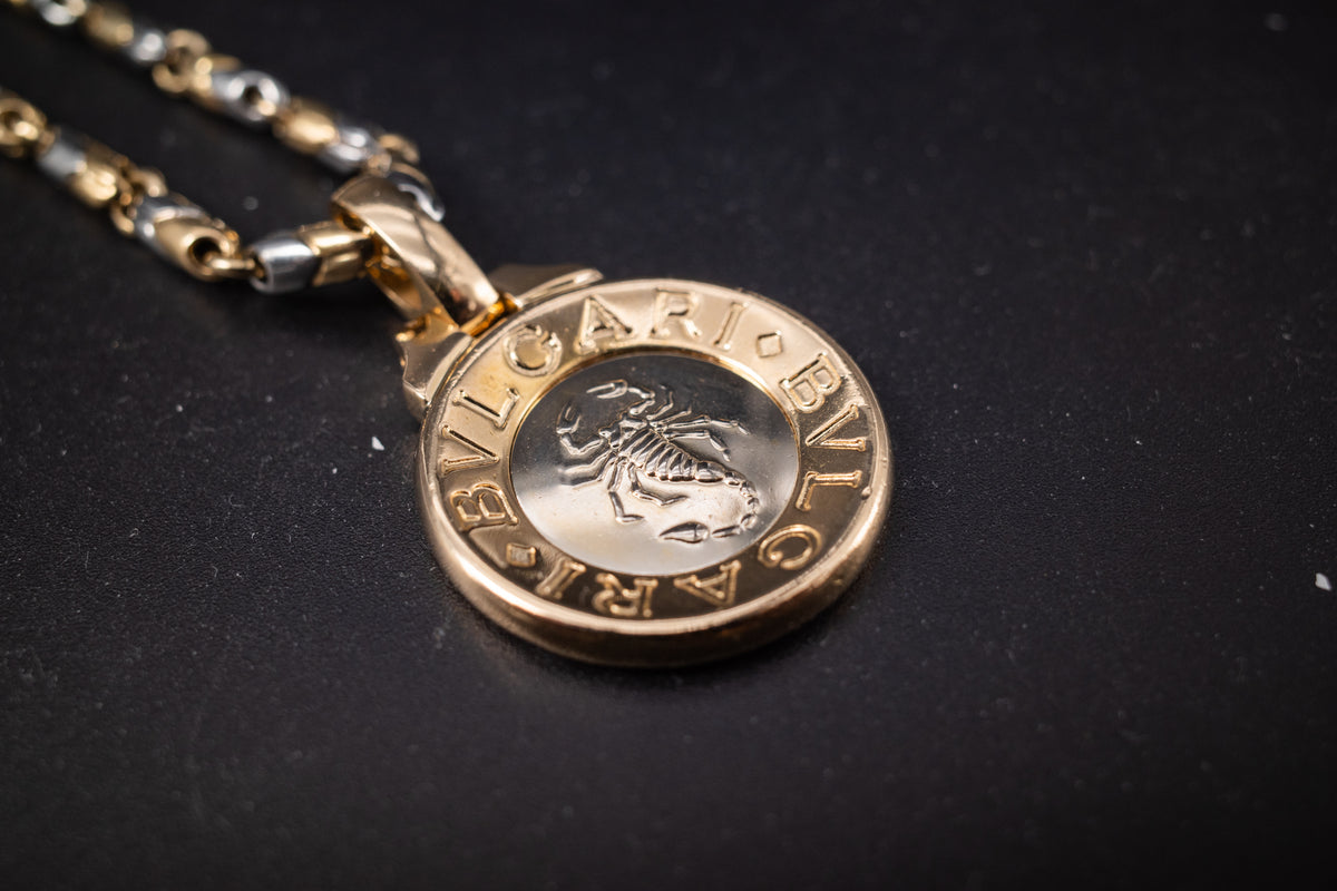 Bulgari 18K Yellow White Gold Scorpio Zodiac Scorpion Pendant Medallion