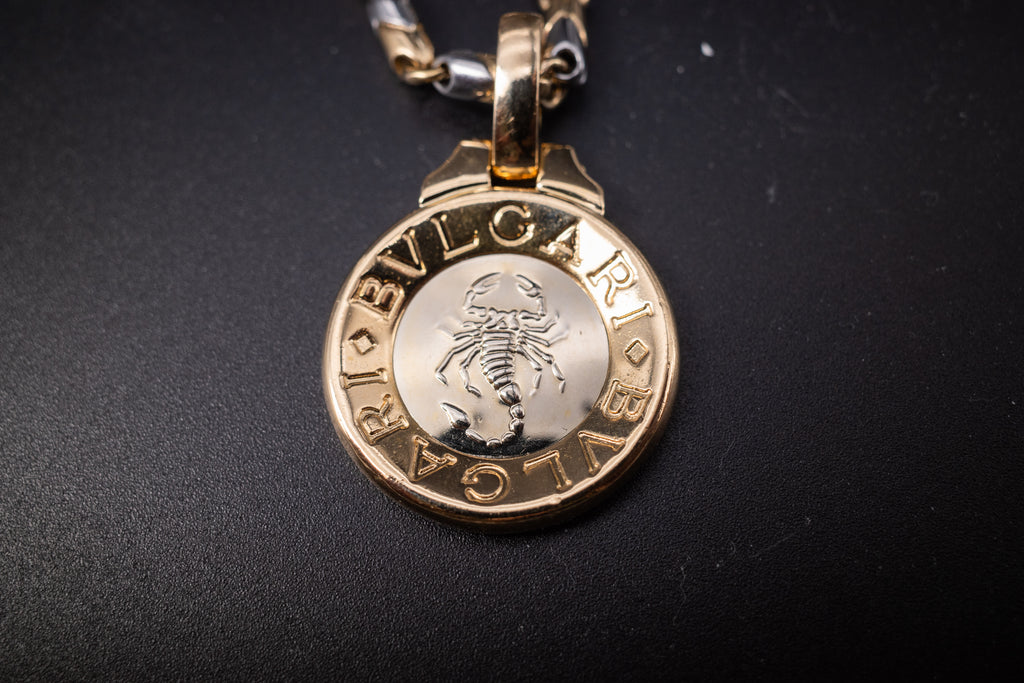 Bulgari 18K Yellow White Gold Scorpio Zodiac Scorpion Pendant Medallion